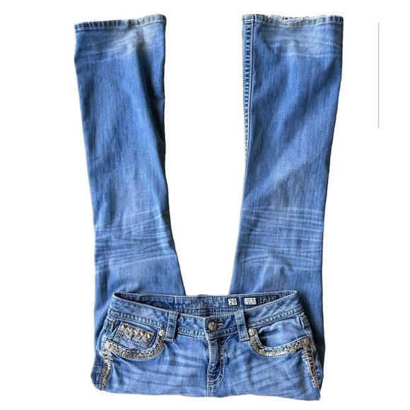 Miss Me Signature Boot Denim Jeans  29 Embellished Back Flap Pockets Dis… - Picture 7 of 12